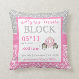 Gray Pink Princess Baby Announcement Pillow Kussen