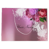 Gray Pink Red Peony White Lace Naam Metallic Large Cadeautasje (Achterkant)