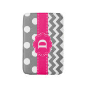 Gray Pink Stippen Chevron Monogram Bathmat Badmat (Voorkant Verticaal)