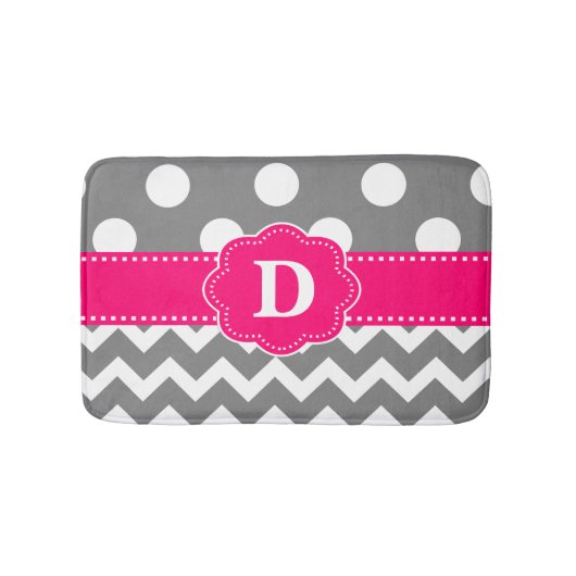 Gray Pink Stippen Chevron Monogram Bathmat Badmat (Voorkant)