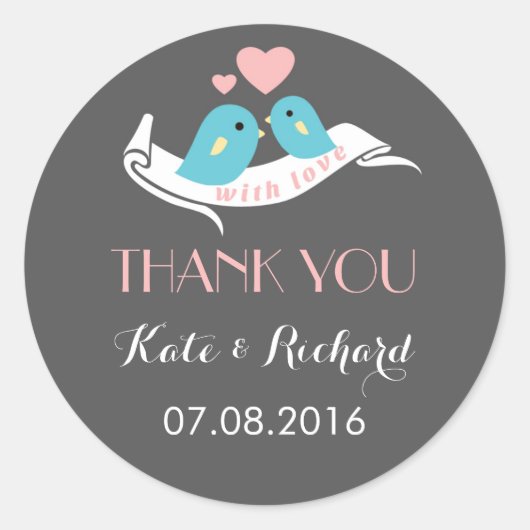 Gray Pink Tortelduifjes Wedding Favor Sticker (Voorkant)