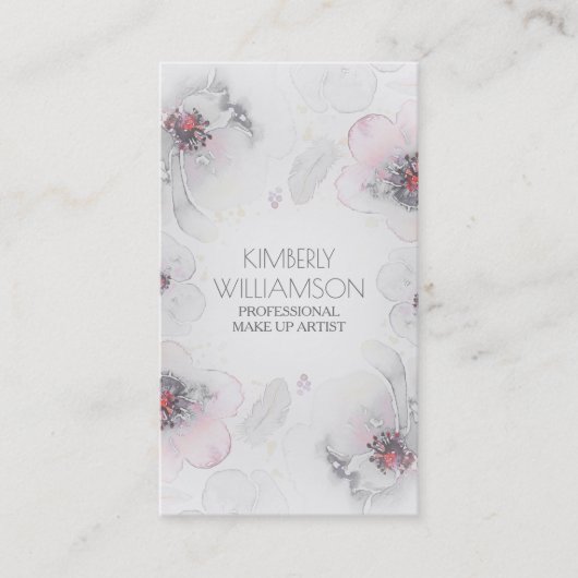 Gray Pink Waterverf Floral Boho Feather Wreater Visitekaartje (Voorkant)