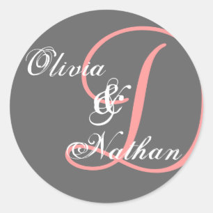 GRAY & PINK Wedding Monogram Sticker