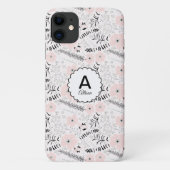 Gray Pink Whimsical Flowers Monogram Case-Mate iPhone Case (Achterkant)