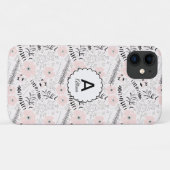 Gray Pink Whimsical Flowers Monogram Case-Mate iPhone Case (Achterkant (horizontaal))