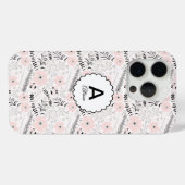 Gray Pink Whimsical Flowers Monogram Case-Mate iPhone Case (Achterkant (horizontaal))