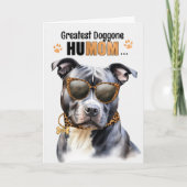 Gray Pit Bull Dog Greatest HuMOM Moederdag Feestdagen Kaart (Voorkant)