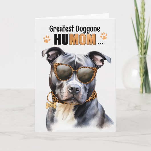 Gray Pit Bull Dog Greatest HuMOM Moederdag Feestdagen Kaart (Voorkant)