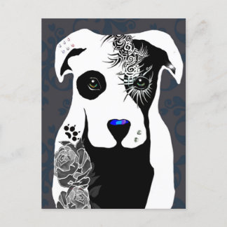 Gray Pit bull dog tattoos and piercing rose  Briefkaart