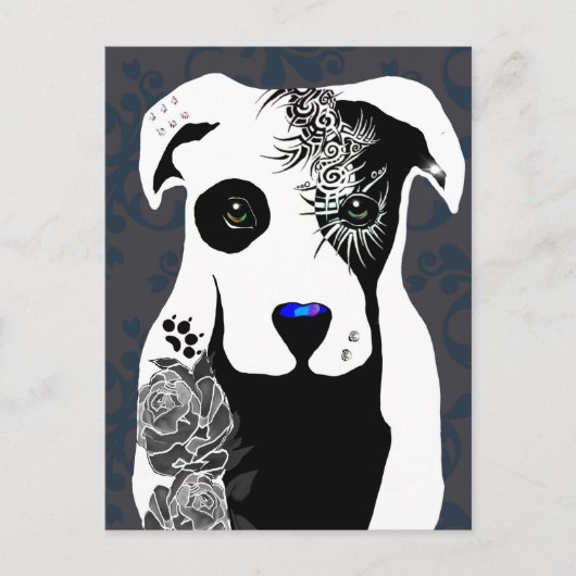 Gray Pit bull dog tattoos and piercing rose  Briefkaart (Voorkant)
