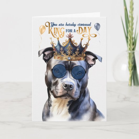 Gray Pit Dog King voor een dag grappige verjaardag Kaart (Voorkant)