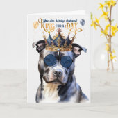 Gray Pit Dog King voor een dag grappige verjaardag Kaart (Gele Bloem)