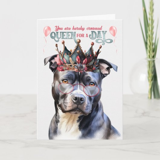 Gray Pit Dog Queen voor een dag grappige verjaarda Kaart (Voorkant)