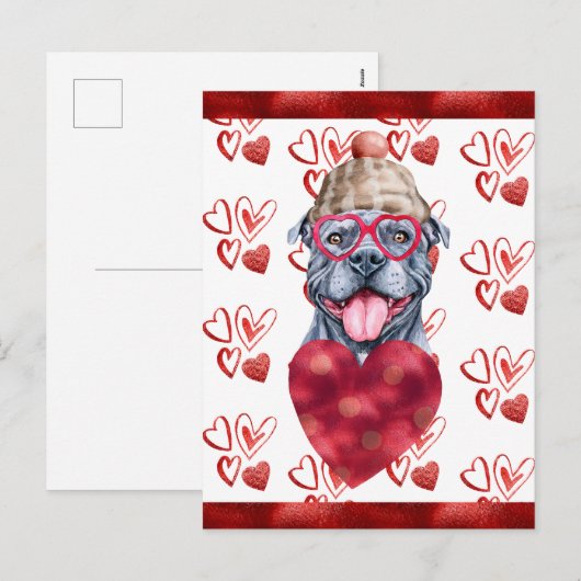 Gray Pitbull Harten Hondenliefhebber Valentijn Gif Feestdagenkaart (Voorkant / Achterkant)