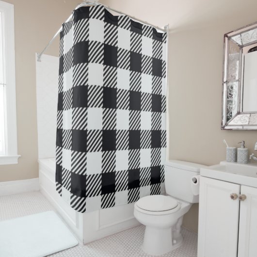 Gray Plaid | Checkers All-Over Print Douchegordijn (In situ)