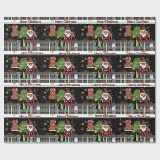  Gray Plaid Santa Christmas Wrapping Paper for Dad Cadeaupapier (Vlak)