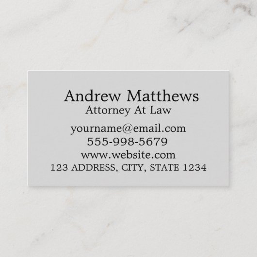 Gray Plain Simple Modern Attorney Law Kantoor Visitekaartje (Achterkant)