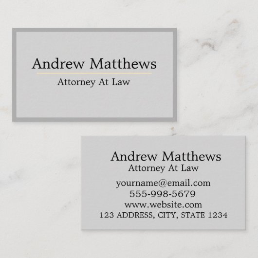 Gray Plain Simple Modern Attorney Law Kantoor Visitekaartje (Voorkant / Achterkant)