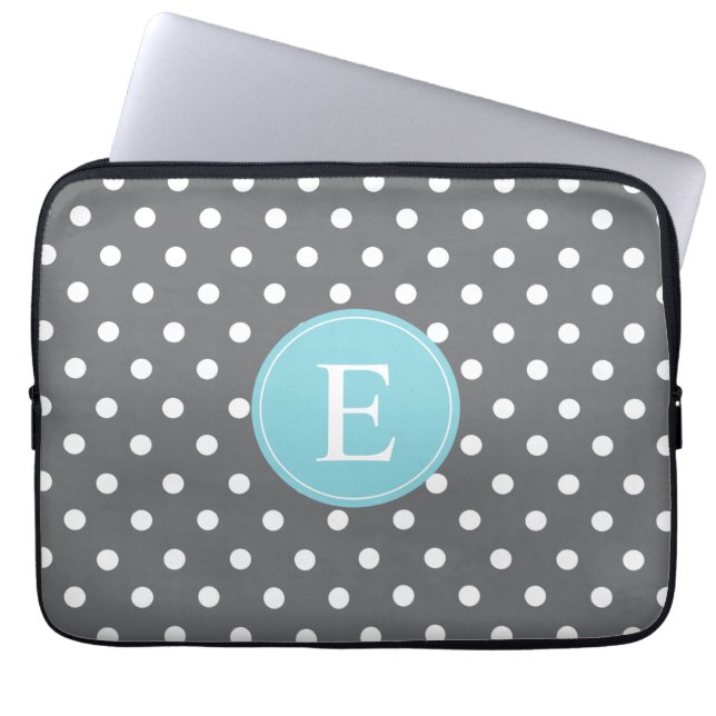 Gray Polka Dot Blue Monogram Laptop Sleeve (Voorkant)
