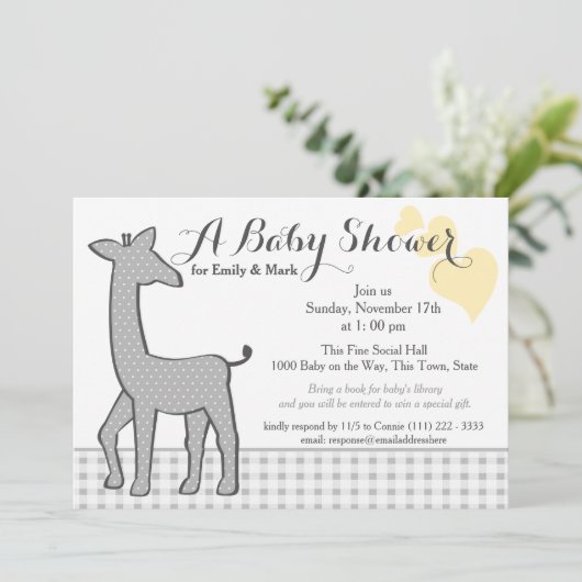 Gray Polka-dot Giraffe Baby shower Kaart (Staand voorkant)