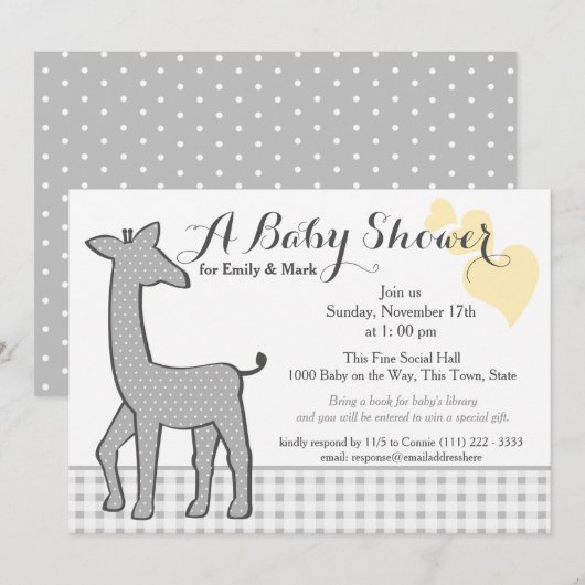 Gray Polka-dot Giraffe Baby shower Kaart (Voorkant / Achterkant)