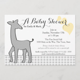 Gray Polka-dot Giraffe Baby shower Kaart