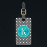 Gray Polka Dot met Blauwgroen Monogram Bagagelabel<br><div class="desc">Ontwerp per besturingssysteem. Copyright © Organic Saturation</div>