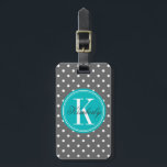 Gray Polka Dot met Blauwgroen Monogram Bagagelabel<br><div class="desc">Ontwerp per besturingssysteem. Copyright © Organic Saturation</div>