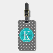 Gray Polka Dot met Blauwgroen Monogram Bagagelabel (Voorkant verticaal)