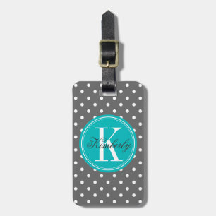 Gray Polka Dot met Blauwgroen Monogram Bagagelabel