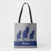 Gray Polka Dot met Navy Blue Cats Tote Bag (Voorkant)