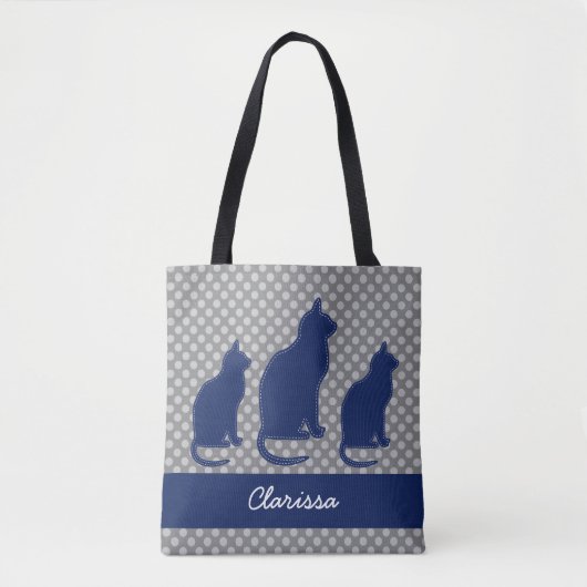 Gray Polka Dot met Navy Blue Cats Tote Bag (Voorkant)