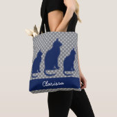 Gray Polka Dot met Navy Blue Cats Tote Bag (Dichtbij)