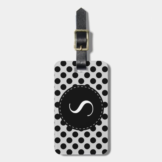 Gray Polka Dot Monogram Gepersonaliseerd Bagagelab Bagagelabel (Voorkant verticaal)