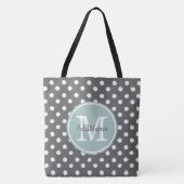 Gray Polka Dots, Mint Monogram & Gepersonaliseerde Tote Bag (Voorkant)