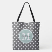 Gray Polka Dots, Mint Monogram & Gepersonaliseerde Tote Bag (Achterkant)