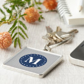 Gray Polka Dots Navy Blue Monogram Sleutelhanger (Zijkant)