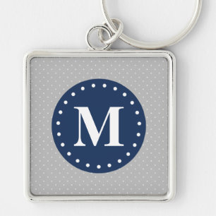 Gray Polka Dots Navy Blue Monogram Sleutelhanger