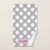 Gray Polka Dots, Polka Dot Pattern, Jouw naam Bad Handdoek (Handdoek)
