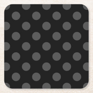 Gray polka-punten op zwart kartonnen onderzetters