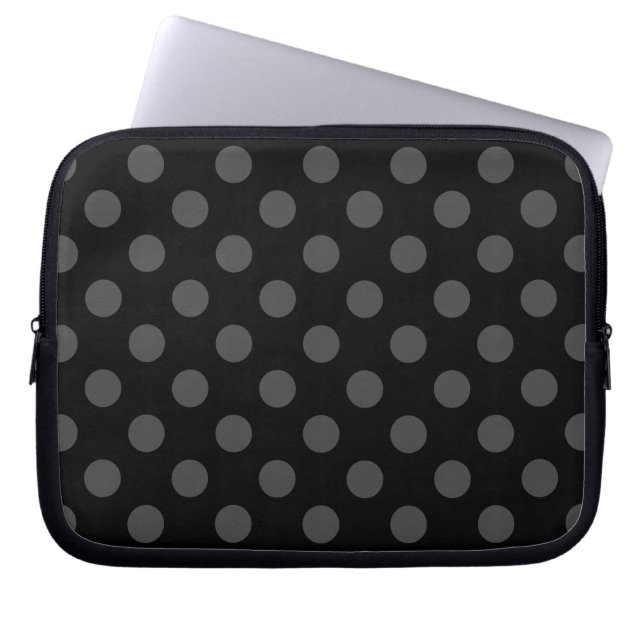 Gray polka-punten op zwart laptop sleeve (Voorkant)