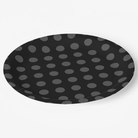 Gray polka-punten op zwart papieren bordje (Gekanteld)