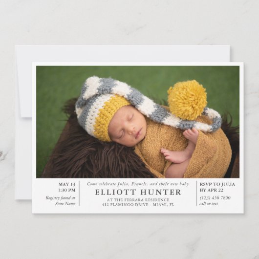 Gray Post Birth Baby shower Foto Sip & See Kaart (Voorkant)