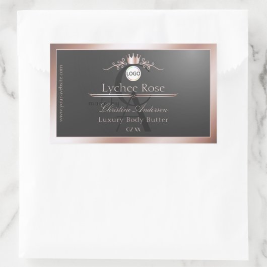 Gray Product Label Rose Gold Frame Logo Monogram (Tas)