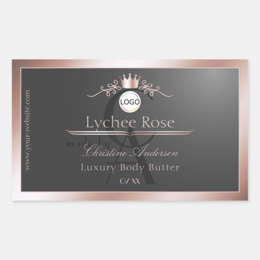 Gray Product Label Rose Gold Frame Logo Monogram (Voorkant)