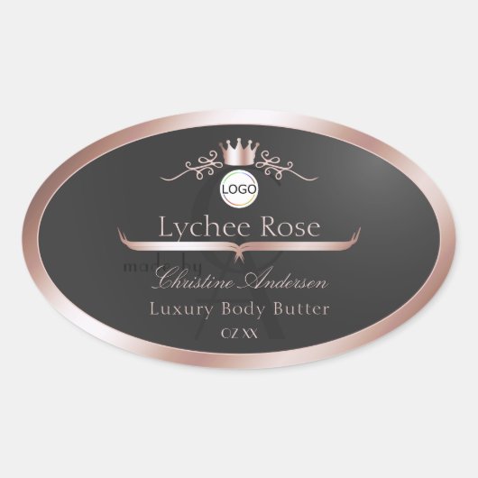 Gray Product Label Rose Gold Frame Logo Monogram (Voorkant)