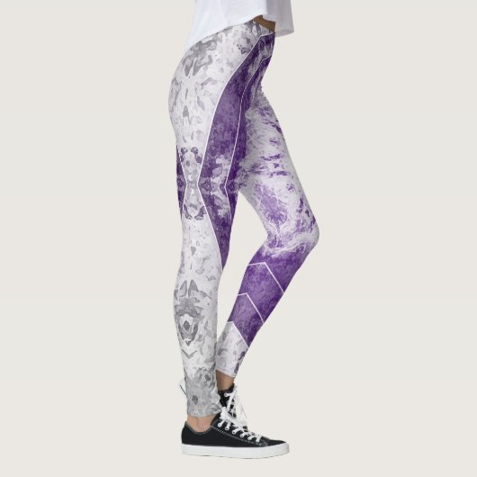 Gray Purple Fractal Art Leggings (Rechts)