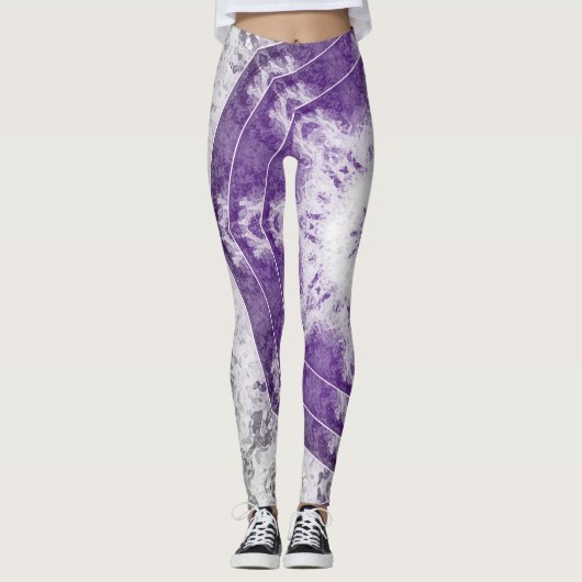 Gray Purple Fractal Art Leggings (Voorkant)