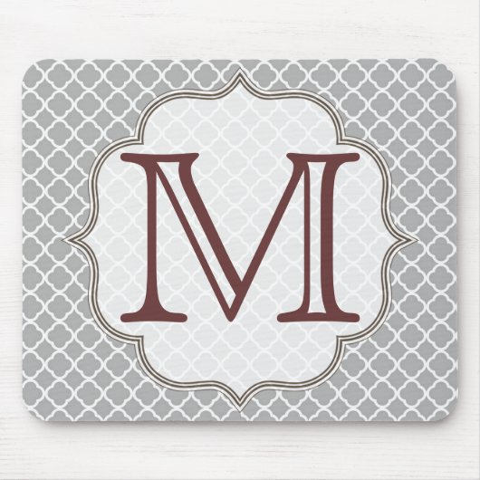 Gray Quarterfoil Latti Monogram Initiaal Muismat (Voorkant)