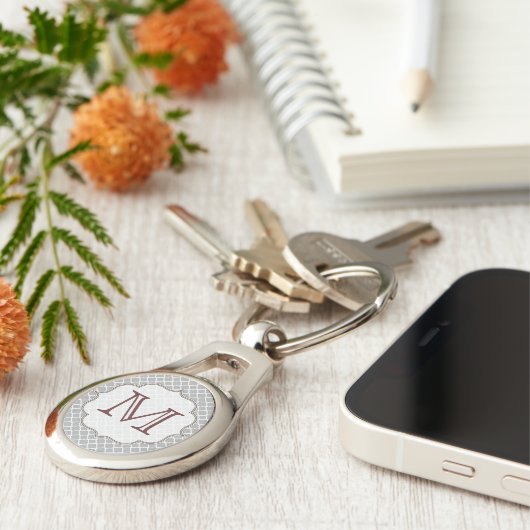 Gray Quarterfoil Latti Monogram Initiaal Sleutelha Sleutelhanger (Zijkant)